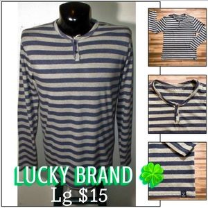 Lucky Brand Notch Neck Long Sleeve Striped Henley.